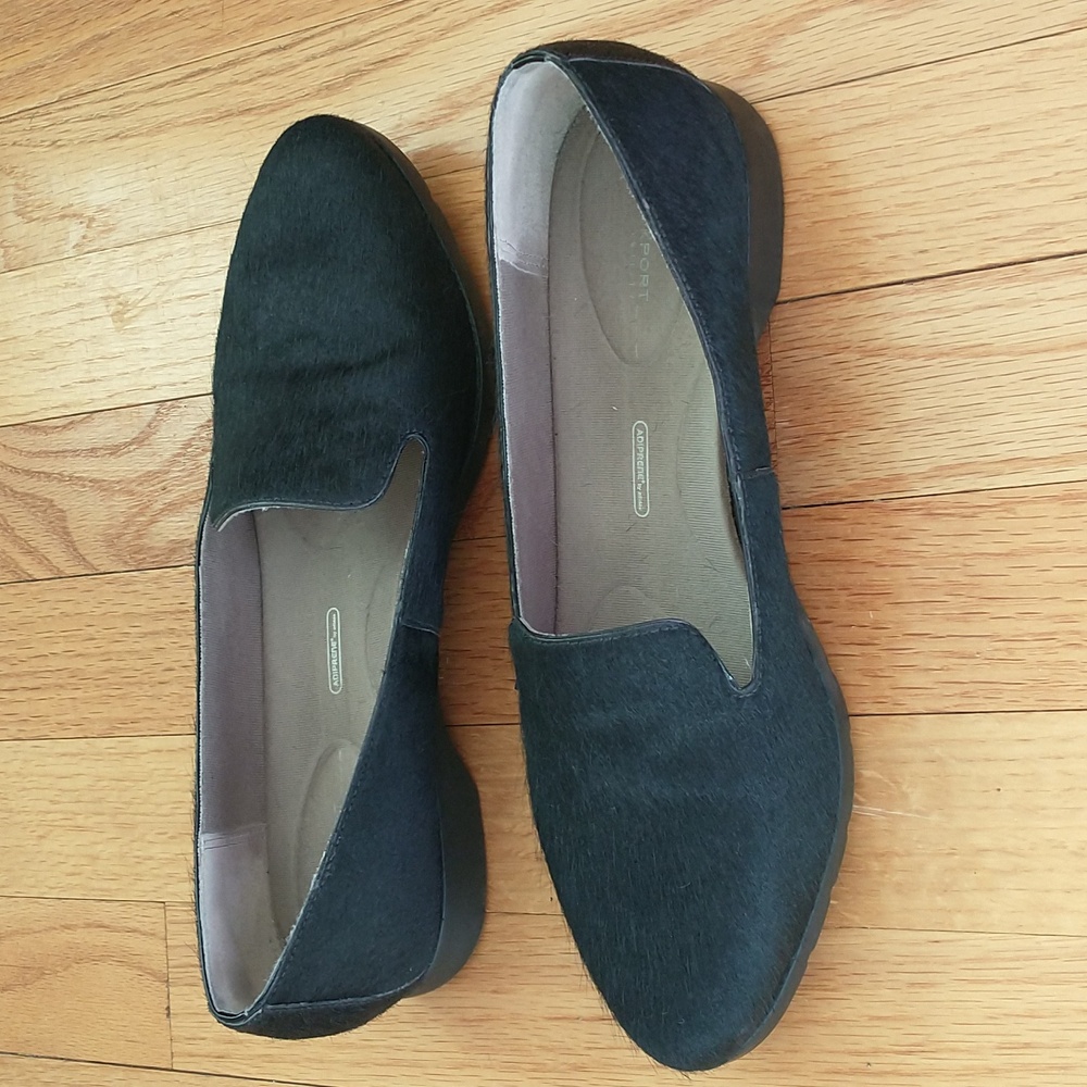 Rockport Jia Light Calf Hair Loafer, Black, Size 9, Preppy, Rocker, Comfort